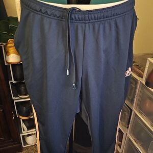 Adidas Navy Joggers with Pink Stripes